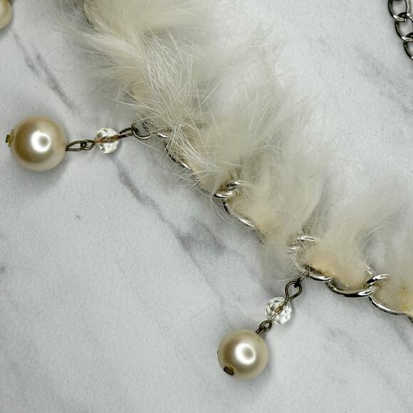 Beaded Faux Fur Woven Silver Tone Chain Link Belt One Size OS Boho ✨ - Picture 8 of 14
